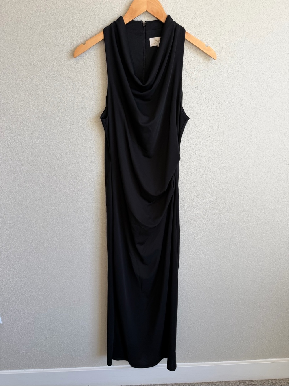 Wayf Black Sleeveless Draped Maxi Dress